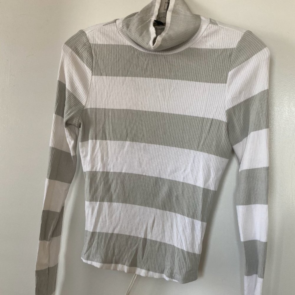 AFRM Striped Turtleneck Long Sleeve Ruched Back